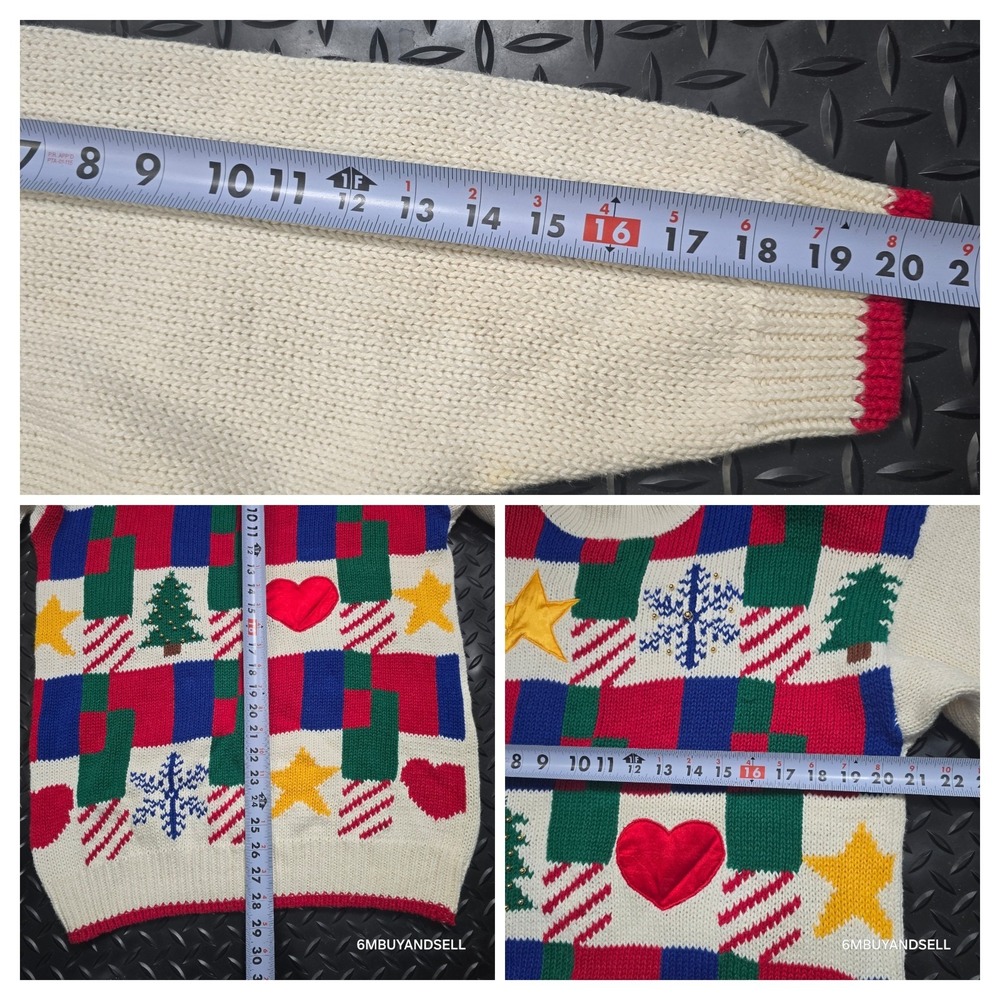 Capistrano Vintage Christmas Sweater Womens 14 Patchwork Tree Star Heart Knit - Picture 5 of 10